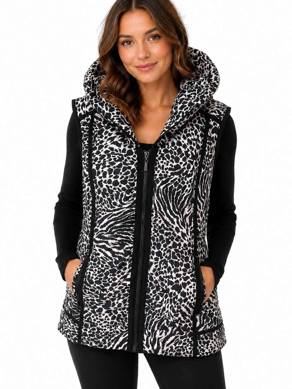Laura Ashley Black and White Animal Print Hooded Vest